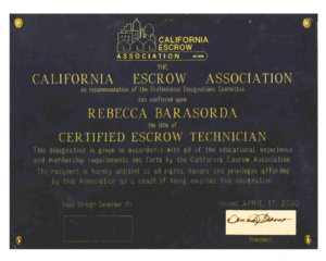 Rebecca Barasorda Certified Escrow Technician